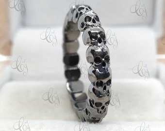 Skull Wedding Ring, Skull Wedding Band, Cool Skull Ring, Eternity Skull Ring, Gothic Wedding Band, Skull Wedding Anniversary Band for Women