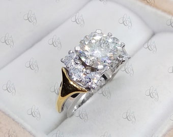 CT Brilliant Cut Moissanite Engagement Ring In 925 Sterling Silver  Gift For Womens Two Tone Ring Round Moissanite Ring Gift