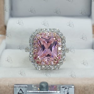 Double Halo 2.28 Ct Pink Radiant Cut Wedding Engagement Ring In 925 Sterling Silver For Womens - Promise Ring - Radiant Shaped Halo Ring