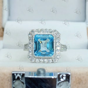 2.68 CT Aquamarine Asscher Cut Antique Art Deco Engagement Ring In 925 Sterling Silver