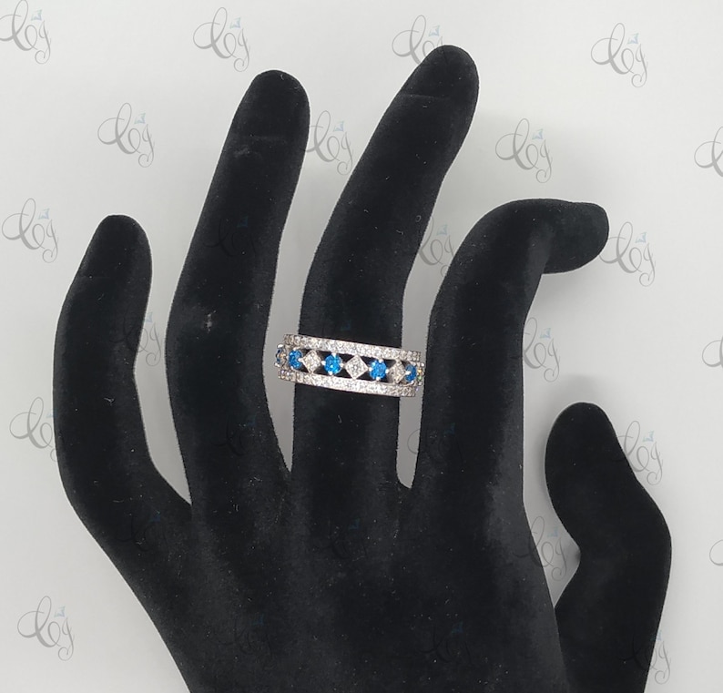 Stackble Eternity Anniversary Band Ring 2.64 Tcw White /& Blue Round Cut Fully Eternity Wedding Band In 925 Sterling Silver For Womens