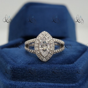 1 CT Marquise Cut Moissanite Engagement Ring, Vintage Marquise Halo Ring, 10*5 MM Marquise Promise Ring For Women, Wedding Anniversary Ring