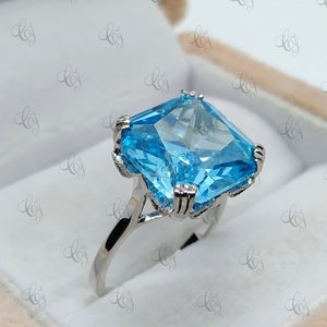 13 Carat Large Aquamarine Cushion Cut Art Deco Engagement Cocktail Ring In 925 Sterling Silver