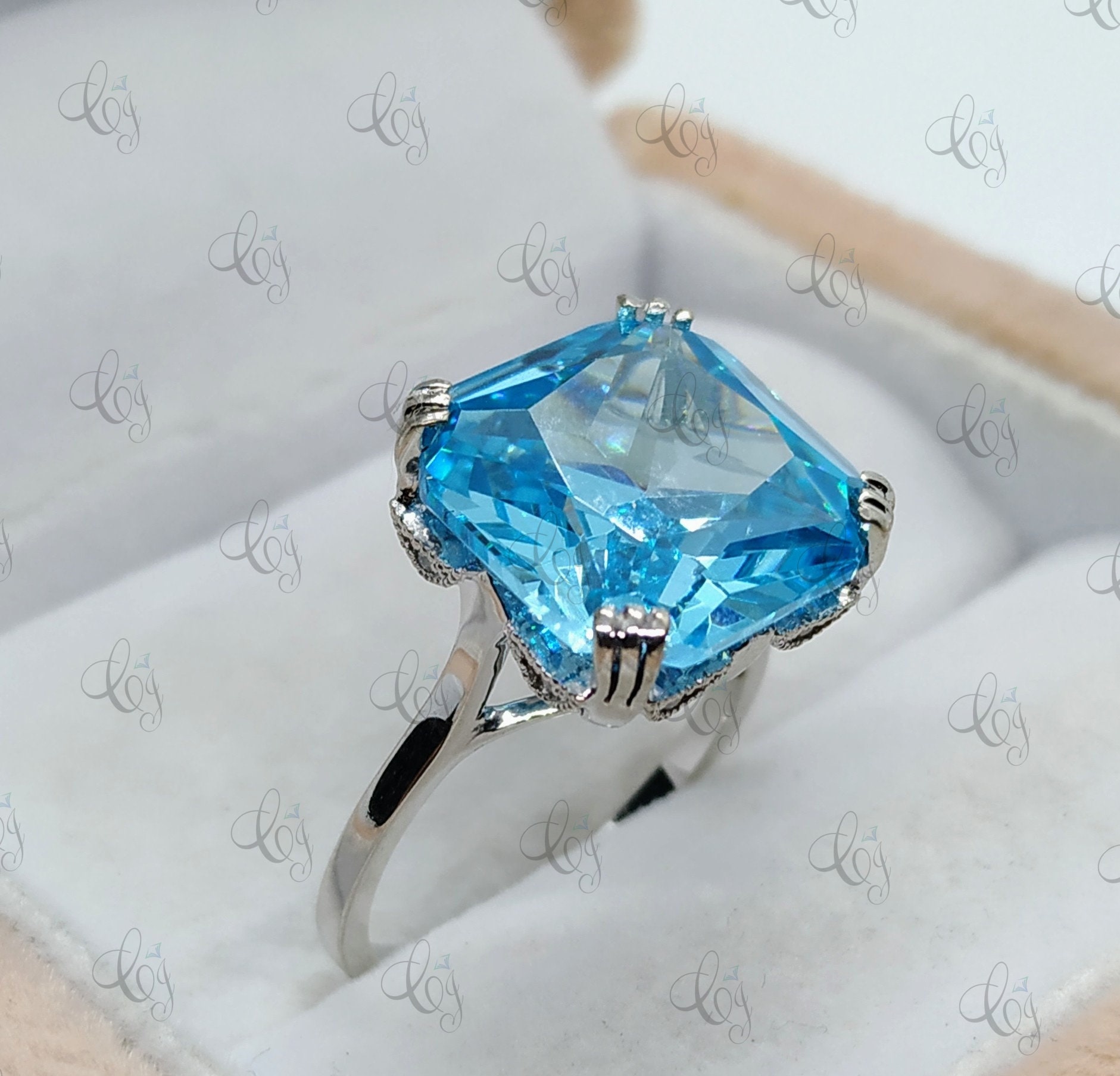 13 Carat Large Aquamarine Cushion Cut Art Deco Engagement - Etsy