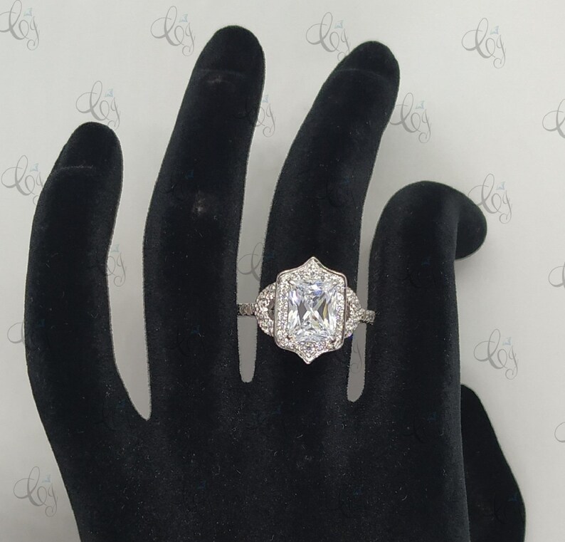 3.20 Carat Radiant Brilliant Cut Solitaire Antique Art Deco Engagement Ring In 925 Sterling Silver For Womens Halo Wedding Ring