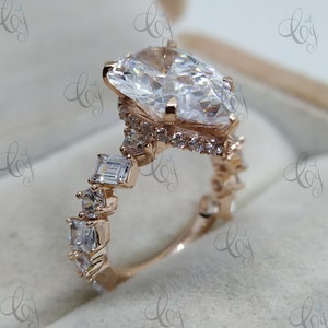 4 CT Pear Cut Diamond Engagement Ring, Solitaire Pear Shaped Ring, Hidden Halo Ring, Cluster Ring, Anniversary Gift, Promise Ring