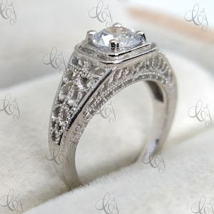 Old European Vintage Ring | 1.60 CT Round Colorless Moissanite Ring | Engagement Ring | Milgarain Ring | Antique Ring | Diamond Ring