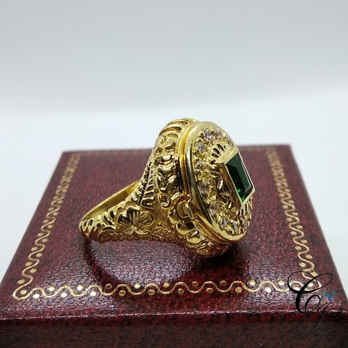 1.07 CT Antique Art Deco Emerald Cut Secret Compartment Box Ring Engagement Cocktail Ring In shops 925 Sterling Silver