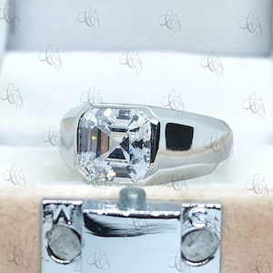 Bague de fiançailles solitaire pour homme taille Asscher en argent sterling 925 Bague de mariage solitaire pour homme Bague solitaire avec lunette