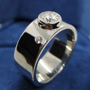 1.80 Carat Forever Moissanite Bezel Engagement Ring Wide Band Ring Sterling Silver Wedding Band Unique Women&#39;s Ring Anniversary Gifts Bride