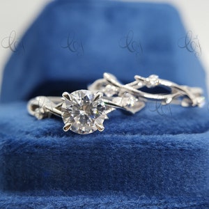 1.20 CT Round Cut Moissanite Engagement Ring Dainty Twig Engagement Ring Set Sterling Silver Branch Bridal Set Anniversary Ring Wedding Ring