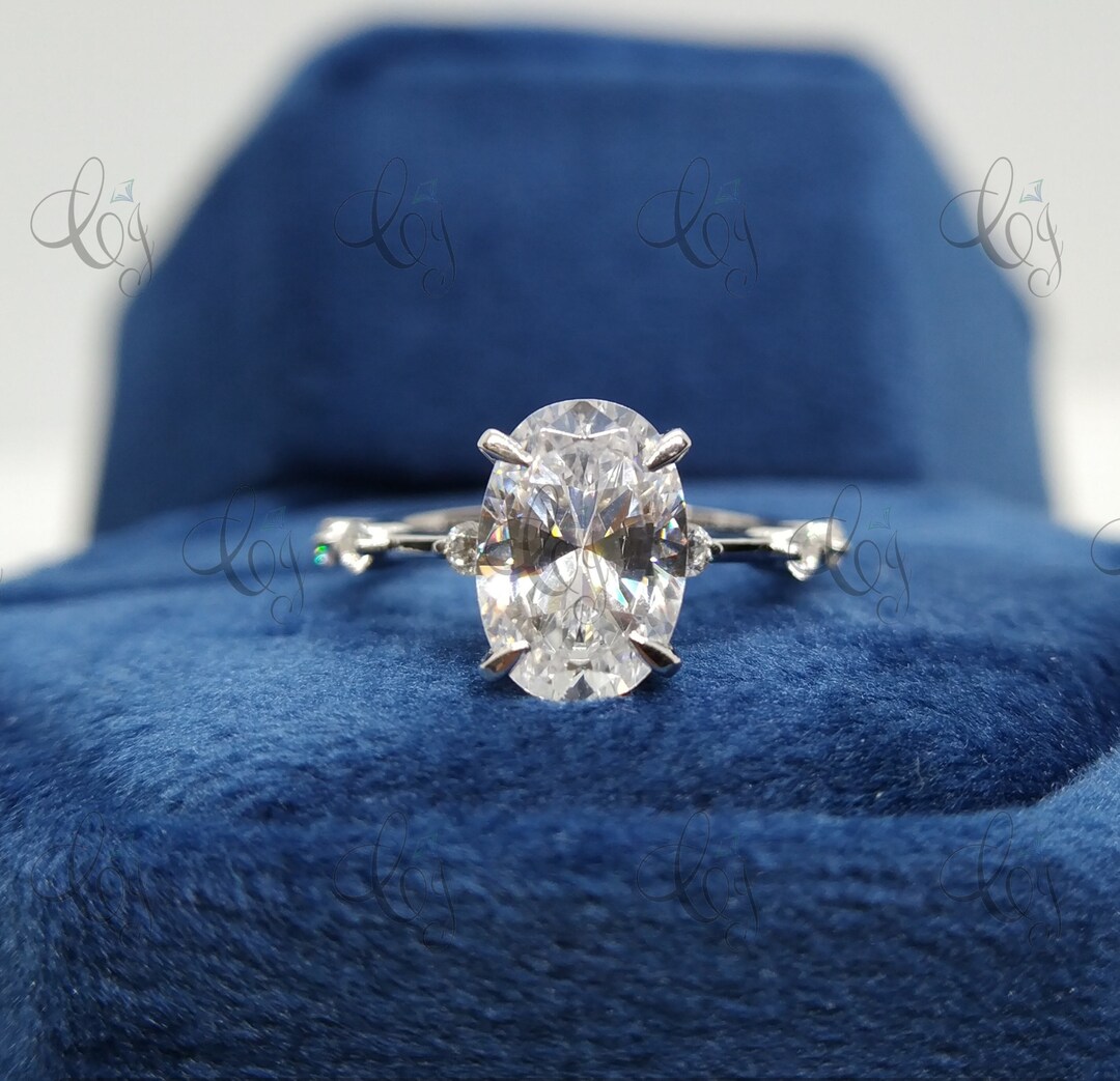 Oval Moissanite Engagement Ring Oval Anniversary Ring Classic Vintage