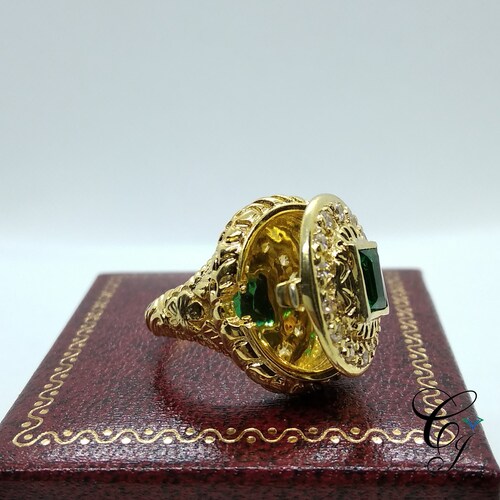 1.07 CT Antique Art Deco Emerald Cut Secret Compartment Box Ring Engagement Cocktail Ring In shops 925 Sterling Silver