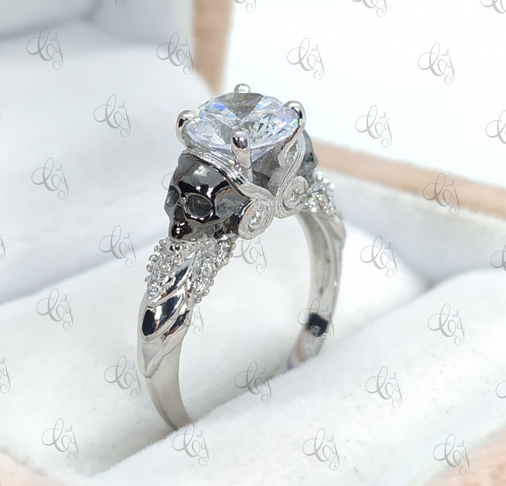 2.00 Ct White Round Cut CZ Two Skull Engagement Wedding Ring 925