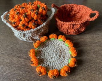 Pumpkin Patch Coaster Set of 4 and Basket Holder