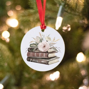 Flower Book Stack Ornament - Made in the USA - bookish gift - Christmas - books - book lover - floral