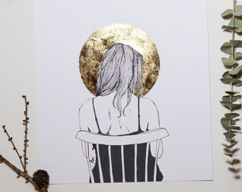 Art print "Golden Circle" . Line Art . Interior. Gold leaf. Leaf metal . gold. Calm.