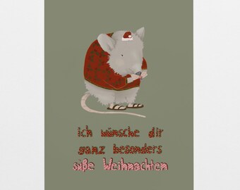Christmas postcard "Sweet Christmas" . Mouse . Christmas . Sweets . Sweets . Wishes . Cute . Small