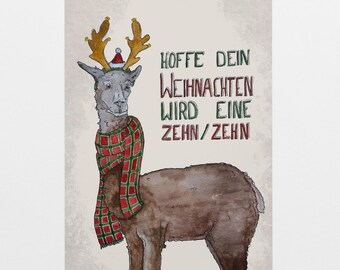 Postcard "10/10" . llama . alpaca . Christmas . Advent season . Merry Christmas . holidays