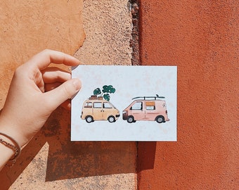 Postkarte "Van Life" . Bulli . Travel . draußen zuhause . home is where you park it . camping . hipster . on the road . camper .