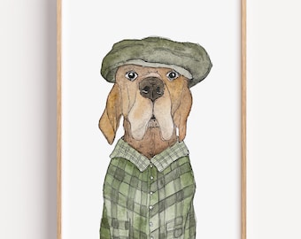 Art print "Dennis" . Dog person . Dog love . Vizla . Hunting dog . Scotland . Tartan pattern . Green . Checkered . Portrait