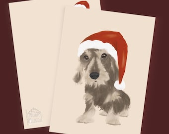 Christmas postcard "Christmas Dachshund". Dachshund. Christmas. Santa hat. Sausage dog. Sweet. Cute. Dog