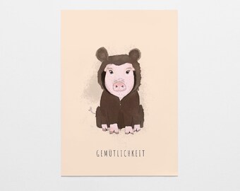 Postcard "Coziness" . Relaxation . Selfcare . Relax . Time out . Pig . Teddy . Onesie . Costume