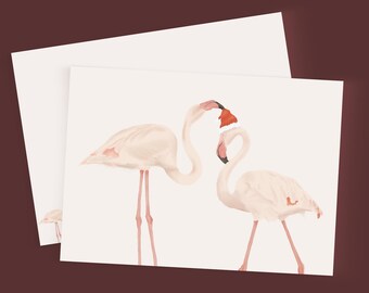 Christmas postcard "Flamingos at Christmas" . Flamingo . Christmas . Merry Christmas . Santa hat. Santa Claus hat
