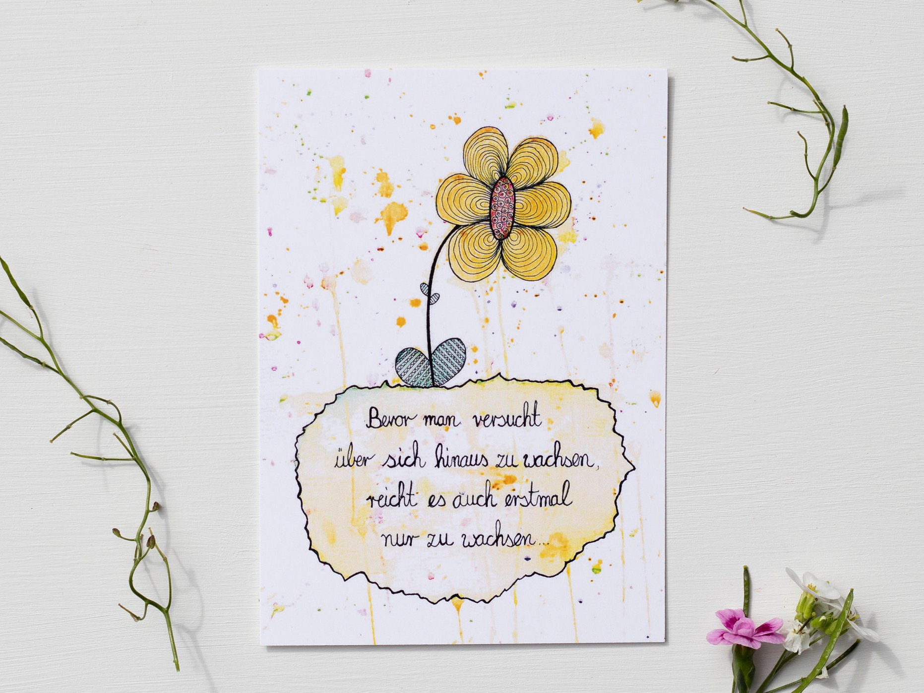 Postkarte Blume . wachsen . groß werden . Kinder . Etsy