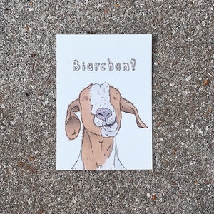 Ansichtkaart *bier?* . Geit . Uitnodiging . Eten . Bier . Drankjes. Zomer. Tuin-feest. Dieren. grappig . bar. balie
