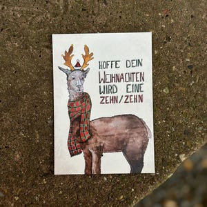 Cartolina “10/10” . lama. alpaca. Natale . tempo di avvento. Buone vacanze. vacanze