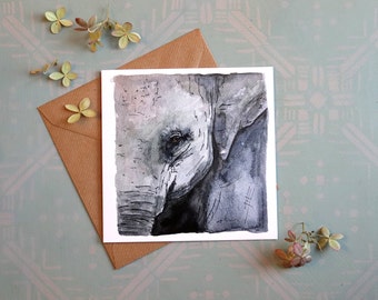 Greeting card "Elephant" . Watercolors. Safari. wild animal . Majestic. India