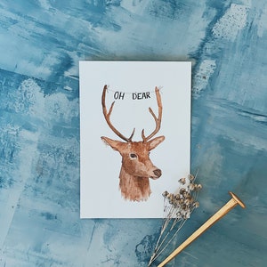 Postkarte "Oh Dear" . Hirsch . Waldkind . draußen zuhause . niedlich . Waldtiere . Tiermotiv . Watercolor . Aquarell . Wasserfarben