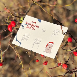 Kerstkaart “Kerstwuffel”. Hond . Kerstmis . Routebeschrijving. Tekenen . Kleuring. Adventstijd. Kinderen. Wuffel. Koest