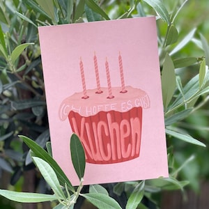 Carte postale "J'espère qu'il y a du gâteau" . Anniversaire . faire la fête. joyeux . gâteau. fin de semaine. belle journée. mignon . Petit gâteau. Muffins