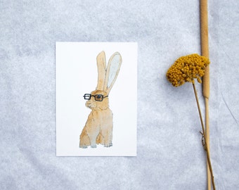 Postkarte "schlauer Hasi Nr. 1" . Hase . Kaninchen . Aquarelle . Ostern . Ostergruß