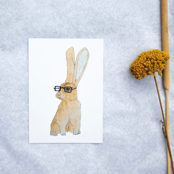 Postkarte "schlauer Hasi Nr. 1" . Hase . Kaninchen . Aquarelle . Ostern . Ostergruß