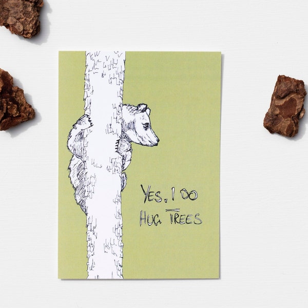 Postkarte "Hug Trees" . Baum . Bär . Grizzly . Natur . Bäume umarmen . Wanderer . nature bound . Tiermotiv