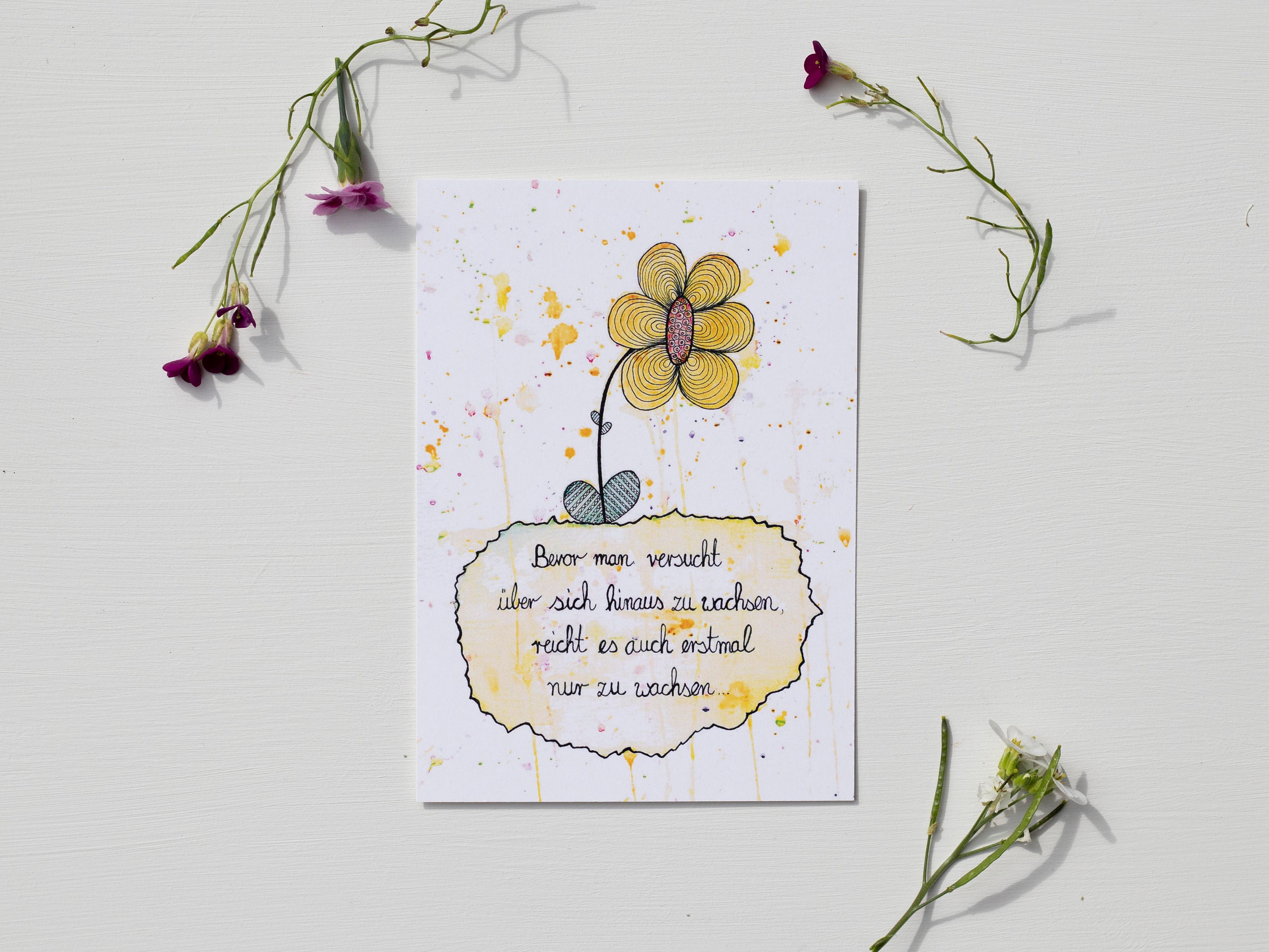 Postkarte Blume . wachsen . groß werden . Kinder . Etsy