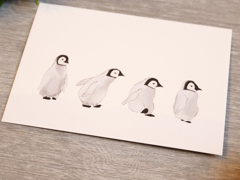 Postcard Penguins . Winter. Snow. cute image 2