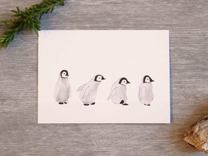 Postcard Penguins . Winter. Snow. cute image 4