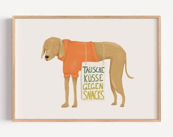 Art print "Kisses for snacks" DinA4 . Dog . cute . Mixed breed . Labrador . Retriever . Hunting dog . Sign . Saying . Dog person