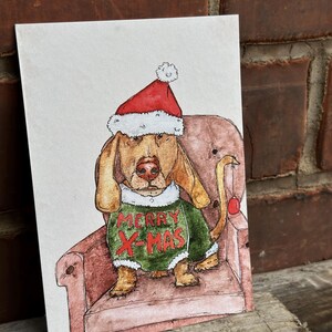 Postkarte „Merry X-Mas“ . ugly christmas sweater . dackel . hund . weihnachten . feiertage . adventszeit . adventskalender . frohes fest