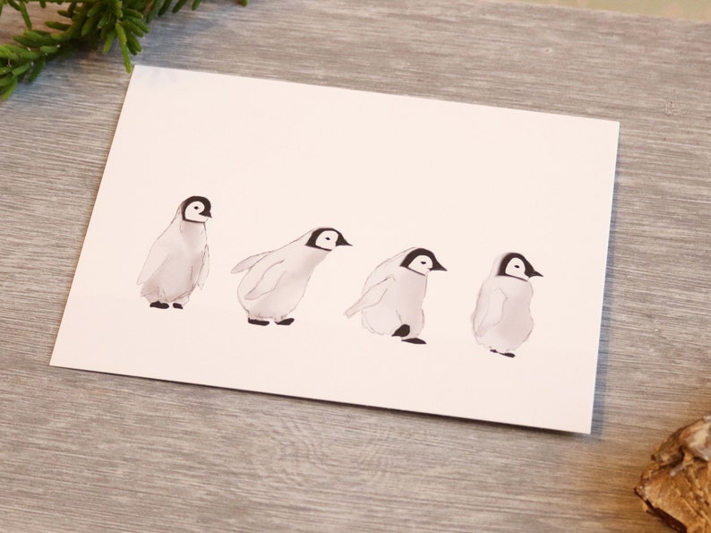 Postcard Penguins . Winter. Snow. cute image 3