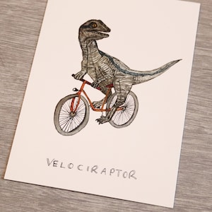 Postkarte "Velociraptor" . Fahrrad . Dino . Saurier . Jurassic Park . World . Radfahren . Rad