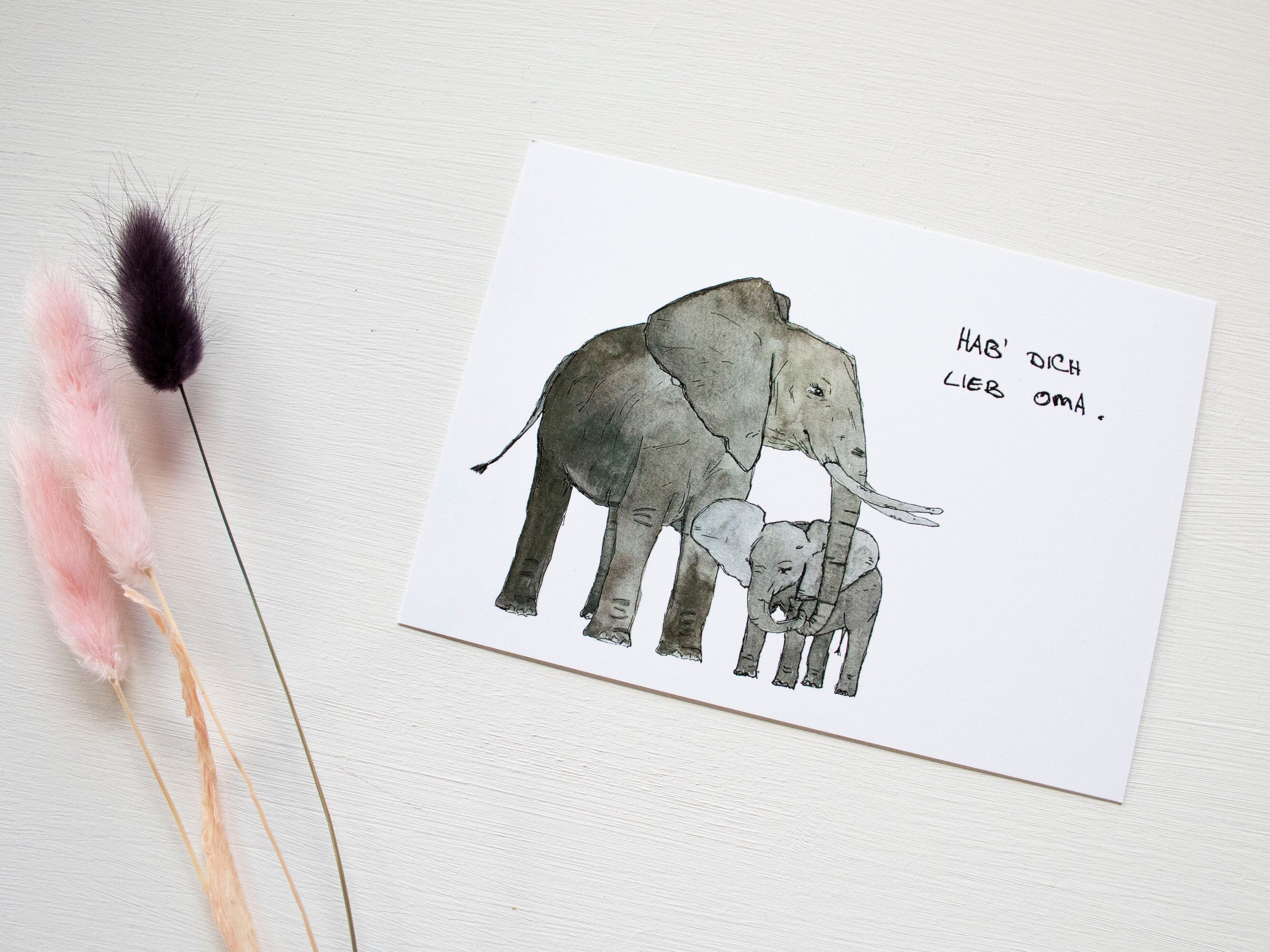 Postkarte Hab' dich lieb Oma . Elefant . Etsy