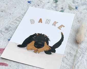 Postcard *Thank you Dachshund* Wire-haired Dachshund. Teckel. Rabbit dachshund. Thanks . cute . Dog . Sausagedog . animal loving. sweet . Thank you card.