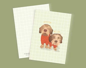 Christmas postcard "Two Christmas Dachshunds." . Dachshund . Christmas . Halo . Sausage dog . Sweet . Cute . Dog . Dachshund Duo