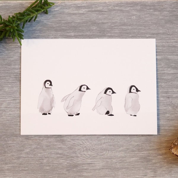 Postkarte "Pinguine" . Winter . Schnee . niedlich