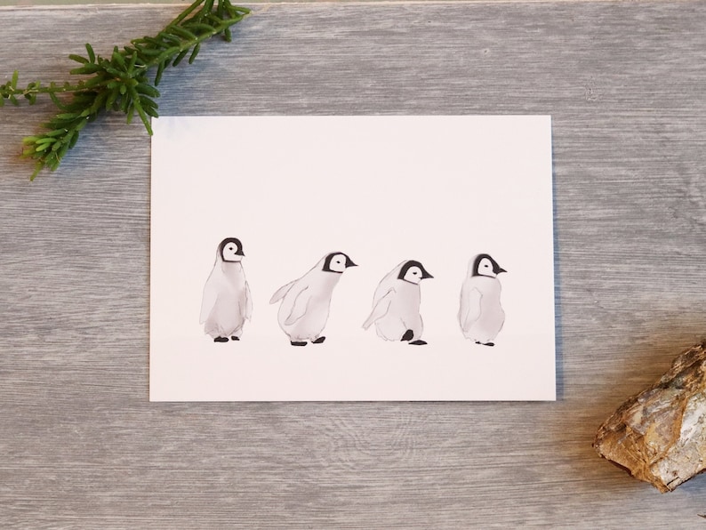 Postcard Penguins . Winter. Snow. cute image 1
